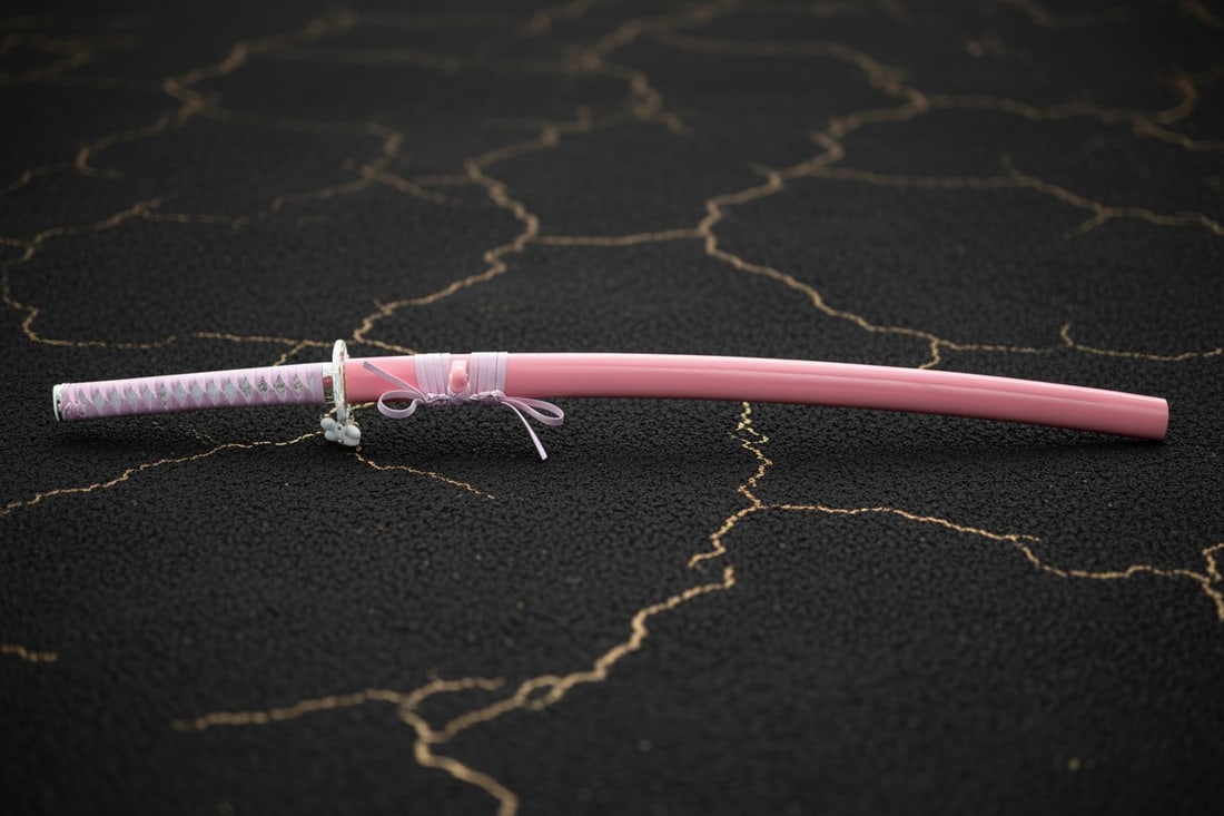 Hand-Forged 1095 Carbon Steel Japanese Katana Clay Tempered Sharp Pink Blade - 2