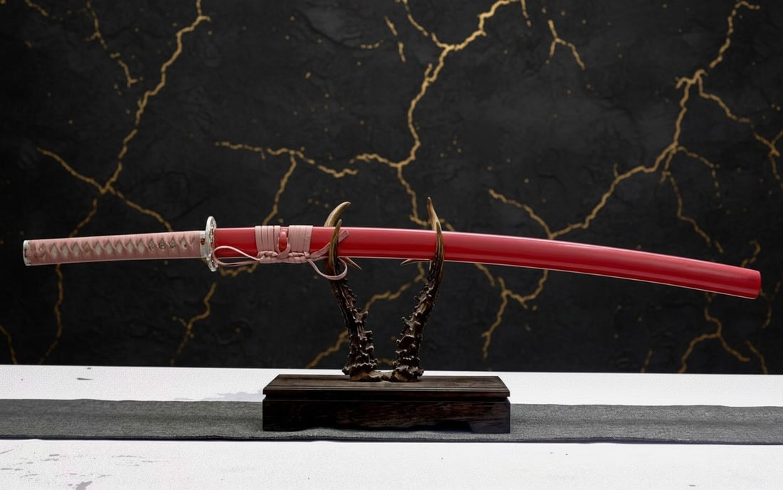 Hand-Forged 1095 Carbon Steel Japanese Katana Clay Tempered Sharp Pink Blade - 3