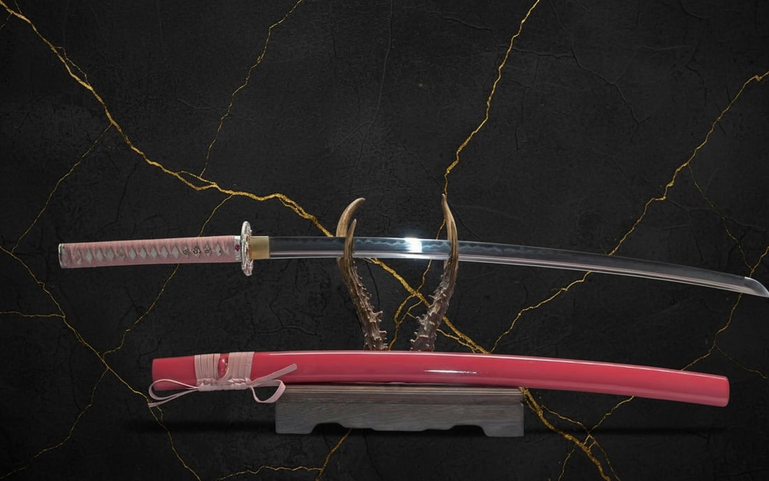 Hand-Forged 1095 Carbon Steel Japanese Katana Clay Tempered Sharp Pink Blade - 4