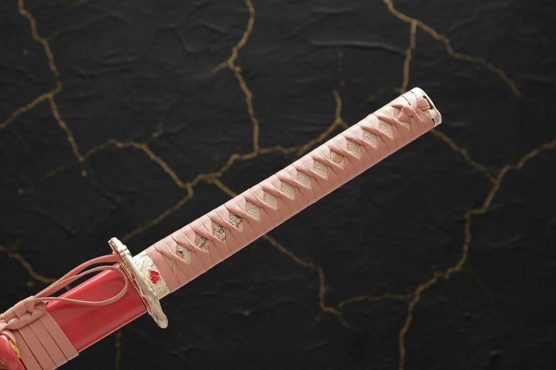Hand-Forged 1095 Carbon Steel Japanese Katana Clay Tempered Sharp Pink Blade - 5