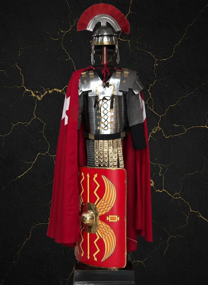 Ancient Roman Lorica Segmentata Armor Set with Cingulum Belt and Centurion Helm (1 of 5)