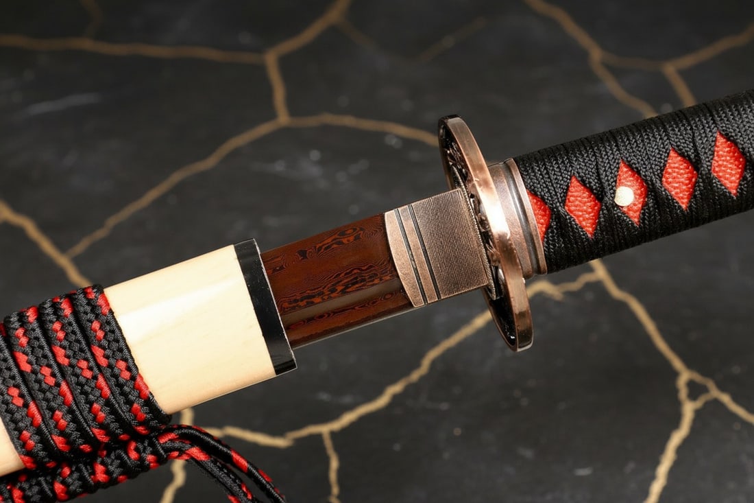 Hand-Forged Crimson Damascus Steel Samurai Katana Full Tang Japanese Sword - 3