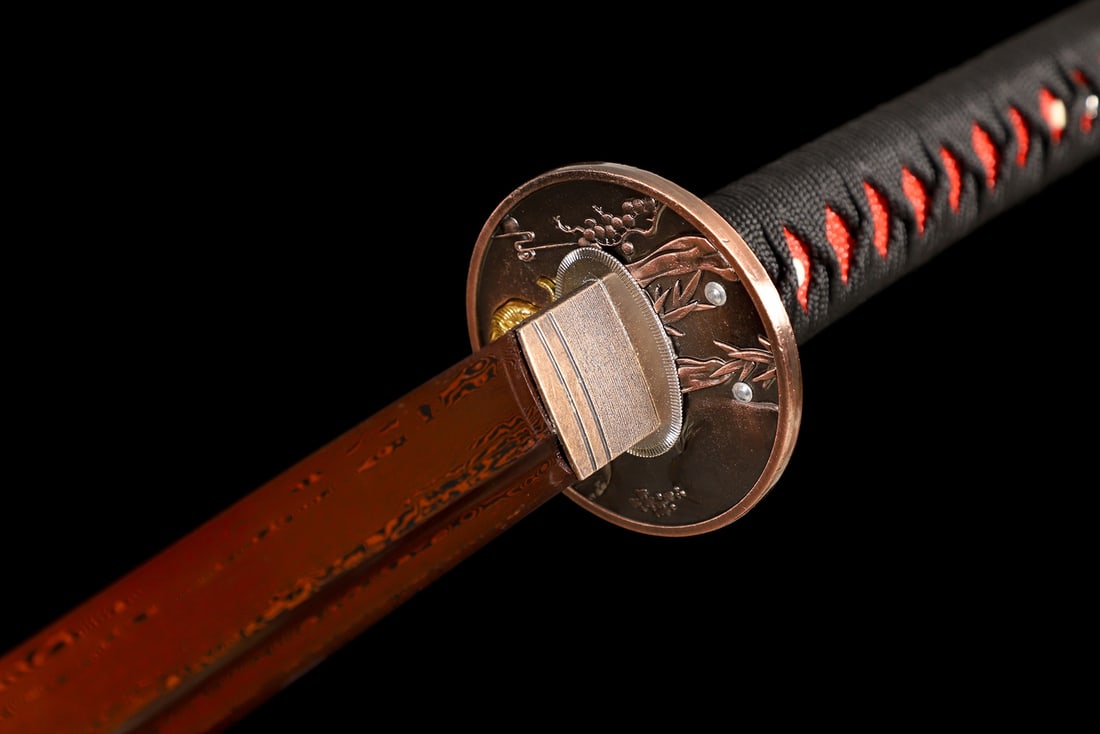 Hand-Forged Crimson Damascus Steel Samurai Katana Full Tang Japanese Sword - 6