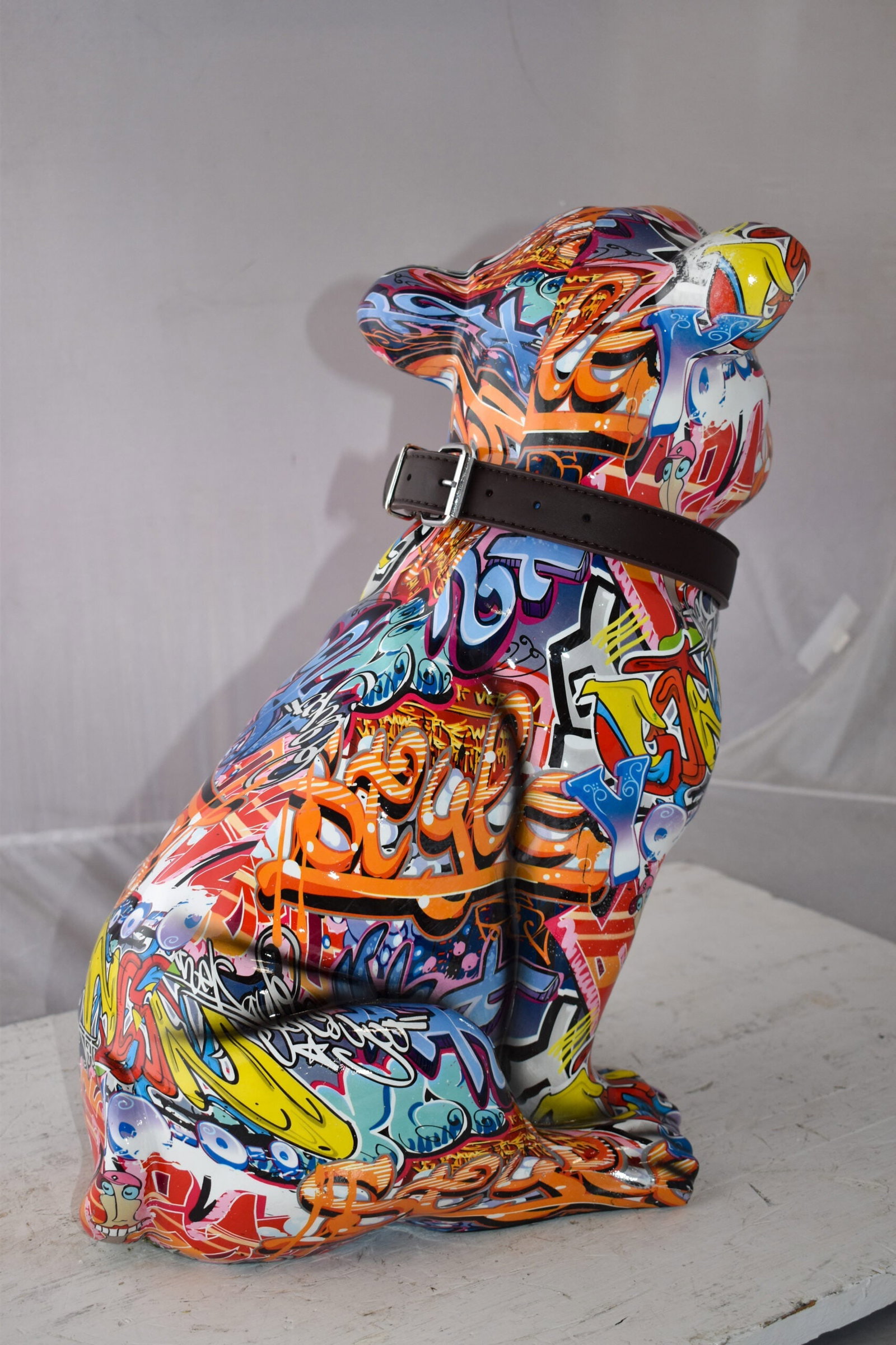 French Bulldog Painted with Graffiti Colors Resin Statue Size: 18" x 11" x 19"H - 5