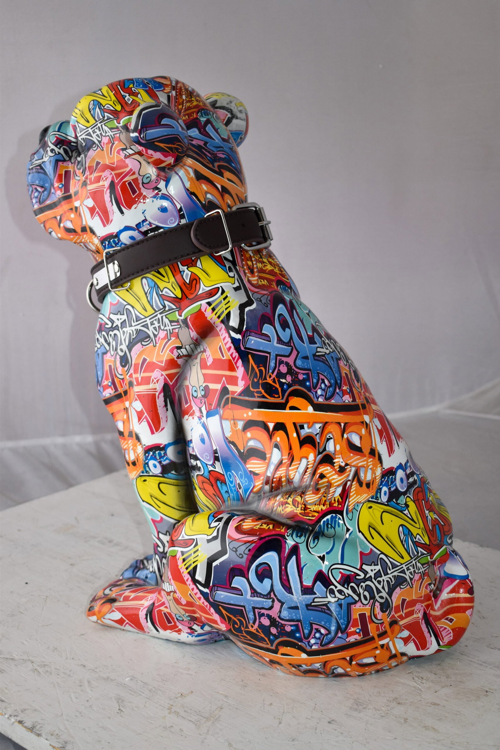 French Bulldog Painted with Graffiti Colors Resin Statue Size: 18" x 11" x 19"H - 7