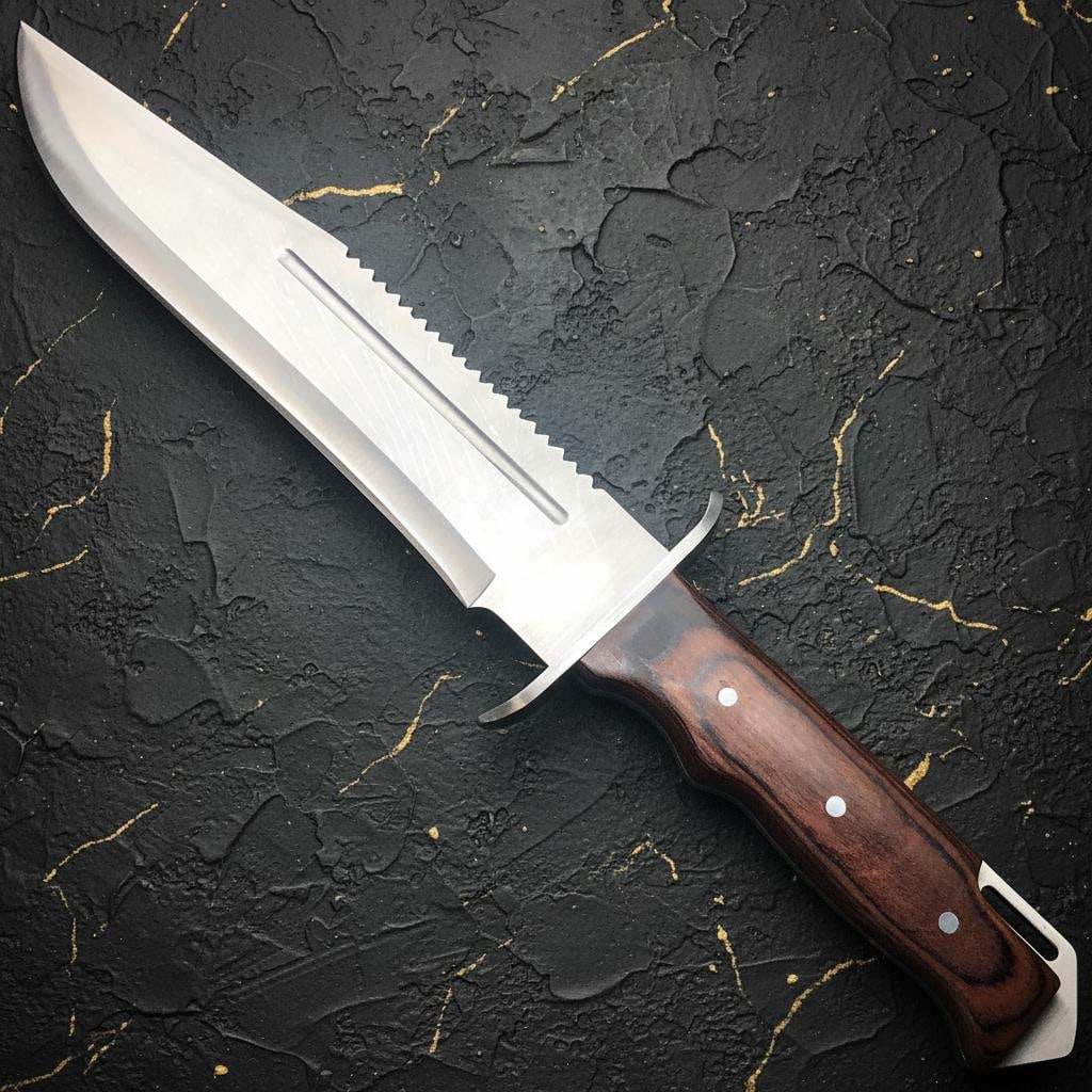 Sawback Bowie Hunting Knife 16-inch Full Tang Tactical Fixed Blade with Wood Handle and Sheath (1 of 4)