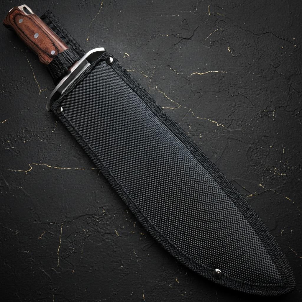 Sawback Bowie Hunting Knife 16-inch Full Tang Tactical Fixed Blade with Wood Handle and Sheath - 3