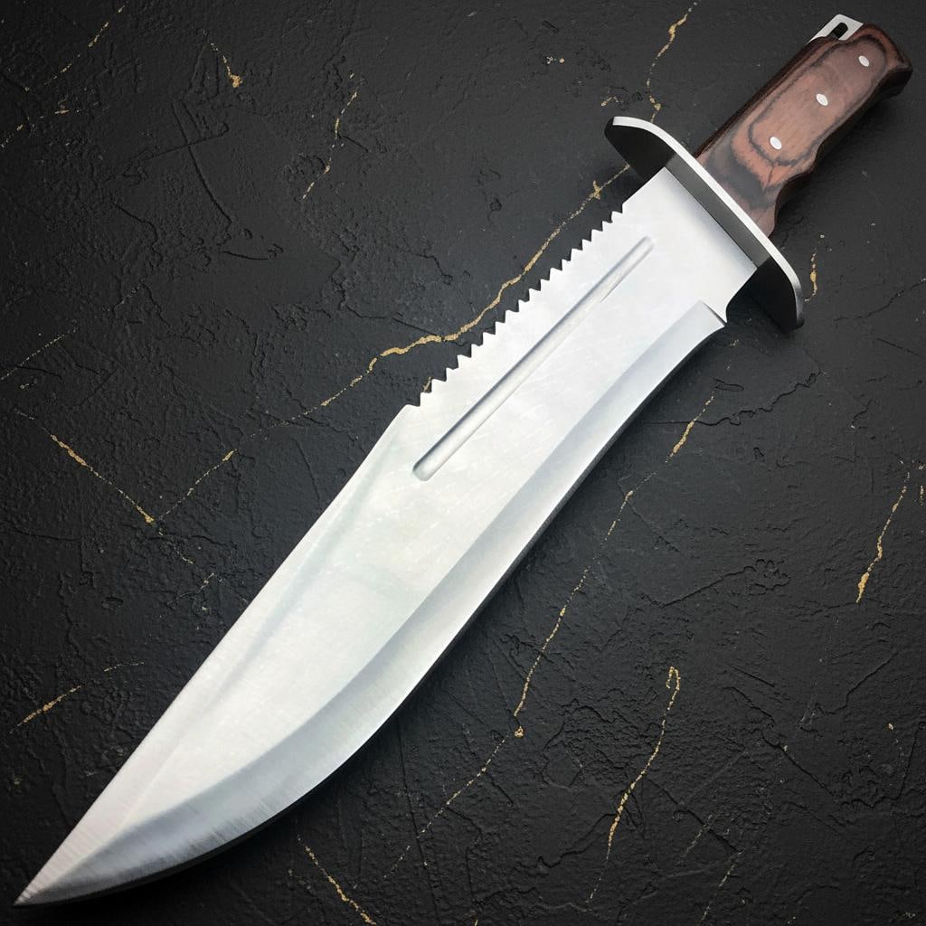 Sawback Bowie Hunting Knife 16-inch Full Tang Tactical Fixed Blade with Wood Handle and Sheath - 4