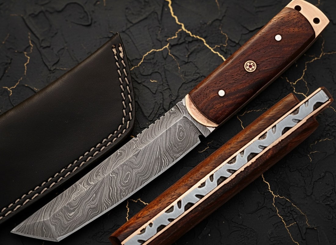 Handmade Damascus Steel Tanto Hunting Knife Cocobolo Wood Handle 1095HC (1 of 5)