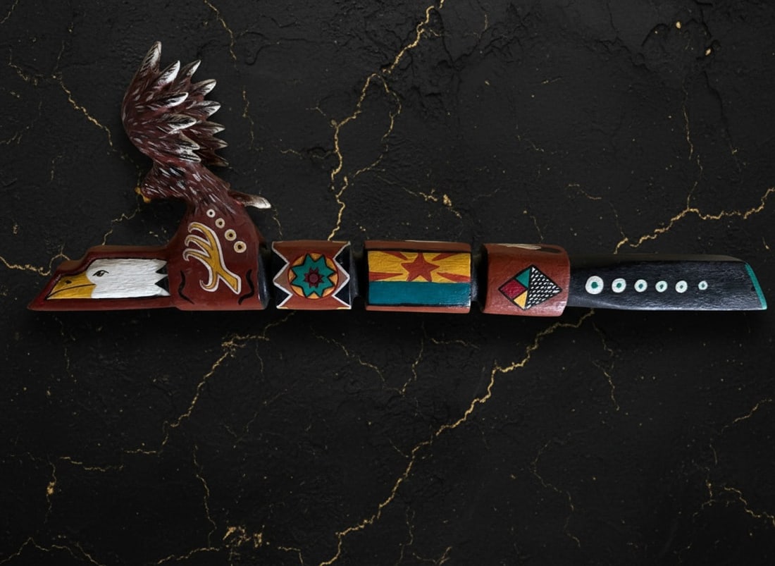 Hand Carved Painted Wooden Pipe Native American Artisan Craft 15.75" (1 of 5)