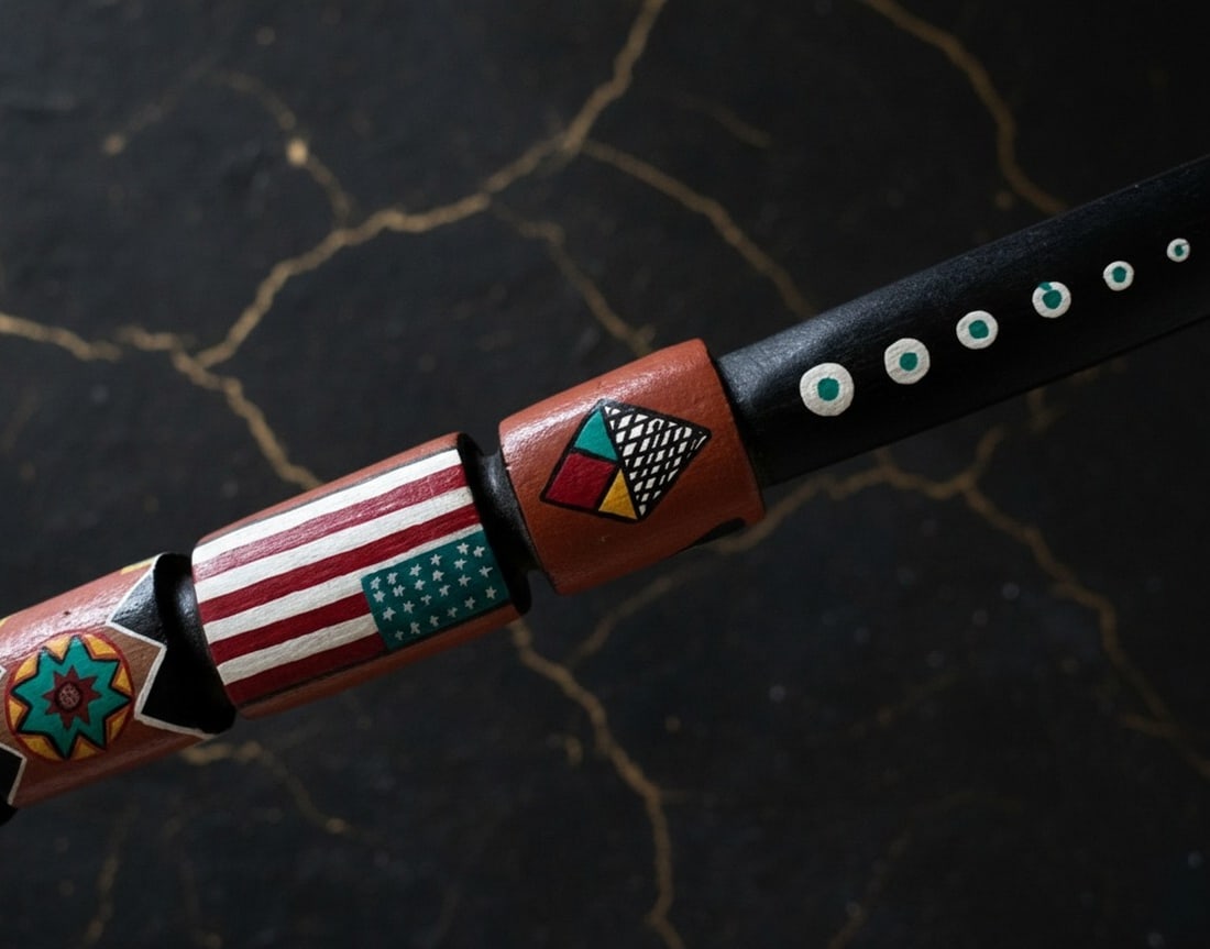 Hand Carved Painted Wooden Pipe Native American Artisan Craft 15.75" - 4