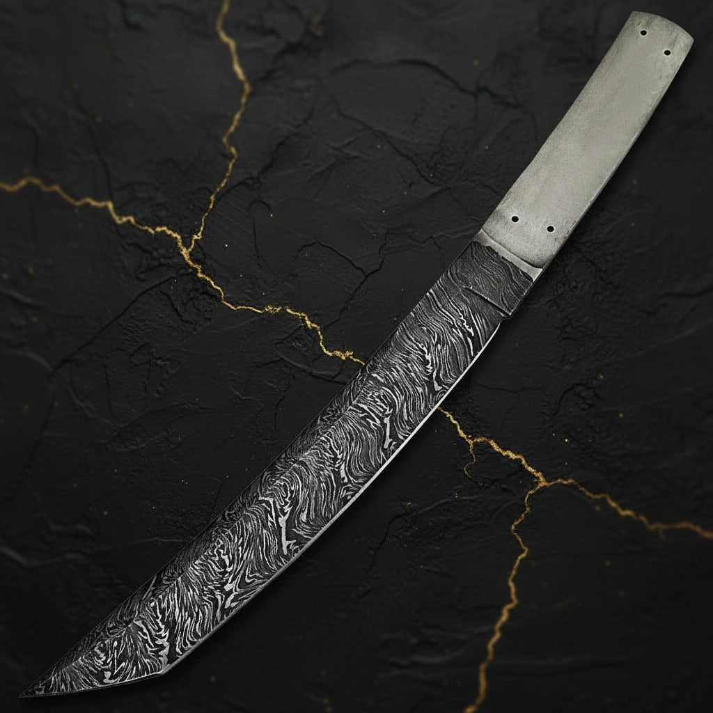 Hand-Forged Damascus Steel Japanese Tanto Blank Blade Fixed Knife (1 of 6)