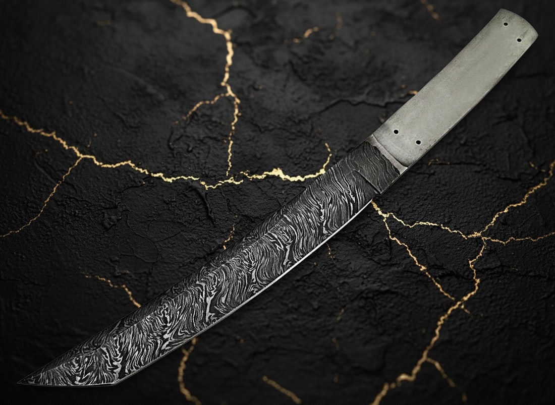 Hand-Forged Damascus Steel Japanese Tanto Blank Blade Fixed Knife - 3