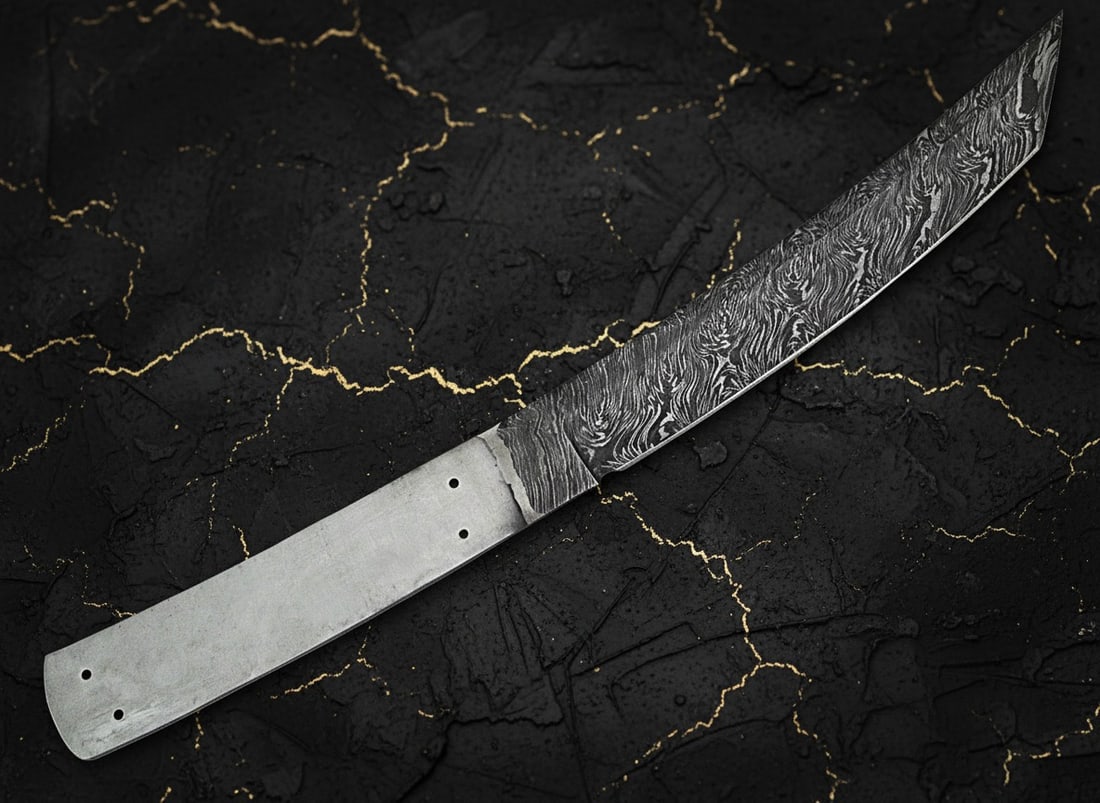 Hand-Forged Damascus Steel Japanese Tanto Blank Blade Fixed Knife - 4