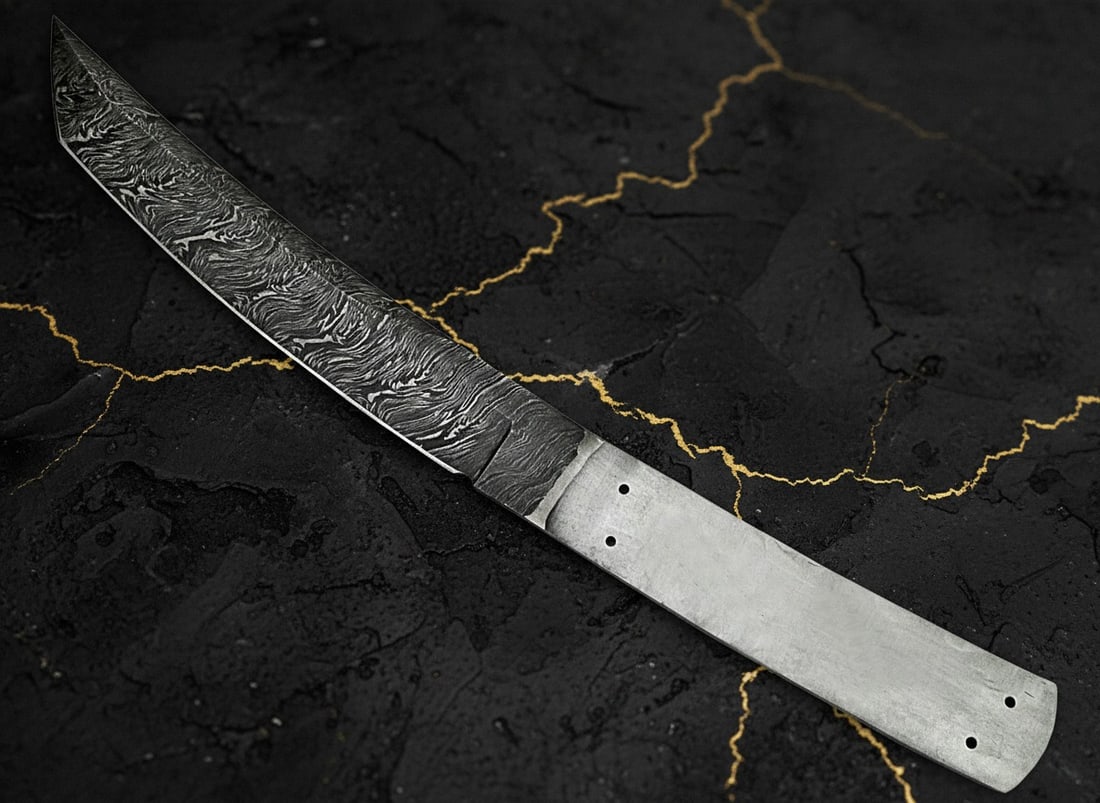 Hand-Forged Damascus Steel Japanese Tanto Blank Blade Fixed Knife - 5