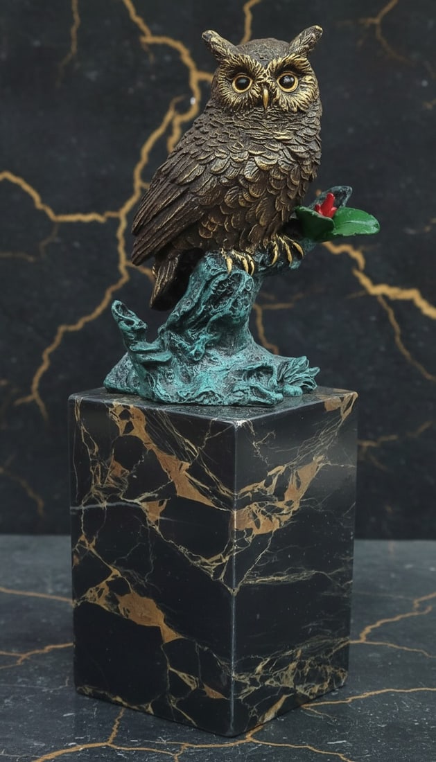 Handcrafted Multicolored Bronze Owl Statue Artistic Desktop Figurine - 2