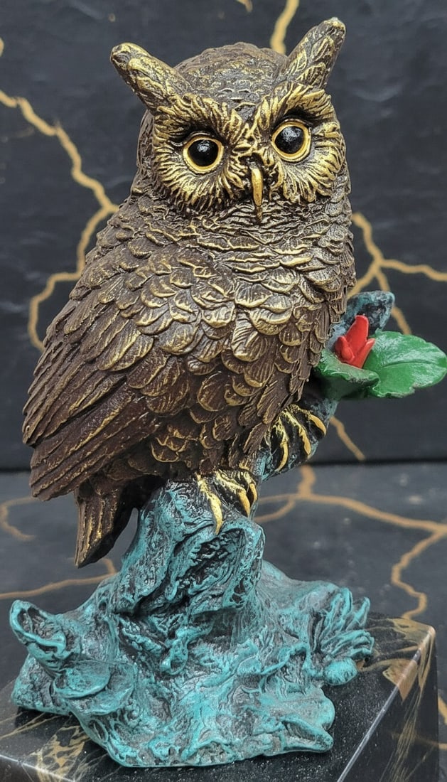 Handcrafted Multicolored Bronze Owl Statue Artistic Desktop Figurine - 4