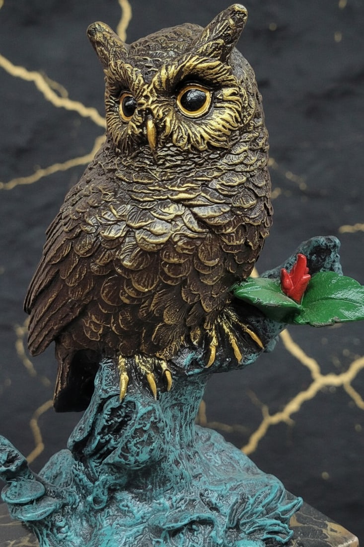 Handcrafted Multicolored Bronze Owl Statue Artistic Desktop Figurine - 5