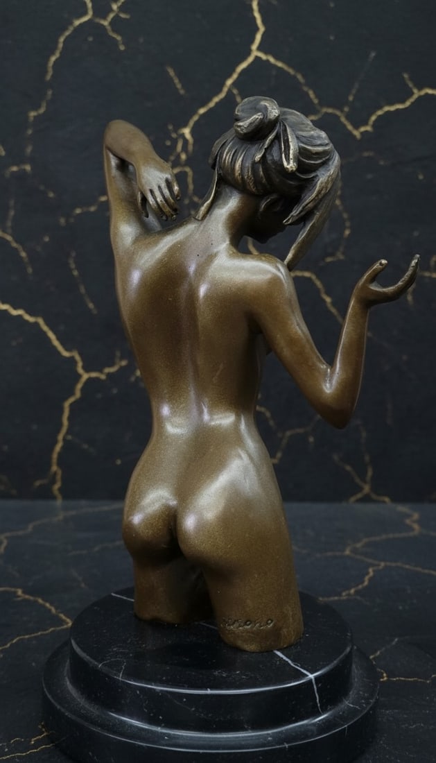Vintage Art Deco Bronze Female Nude Statue Figurine Sculpture Metal Decor - 2