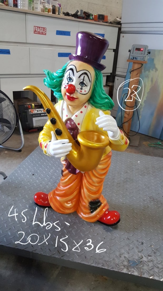 Clown Standing with Saxophone Bronze Statue - Size: 20"L x 15"W x 36"H. - 11