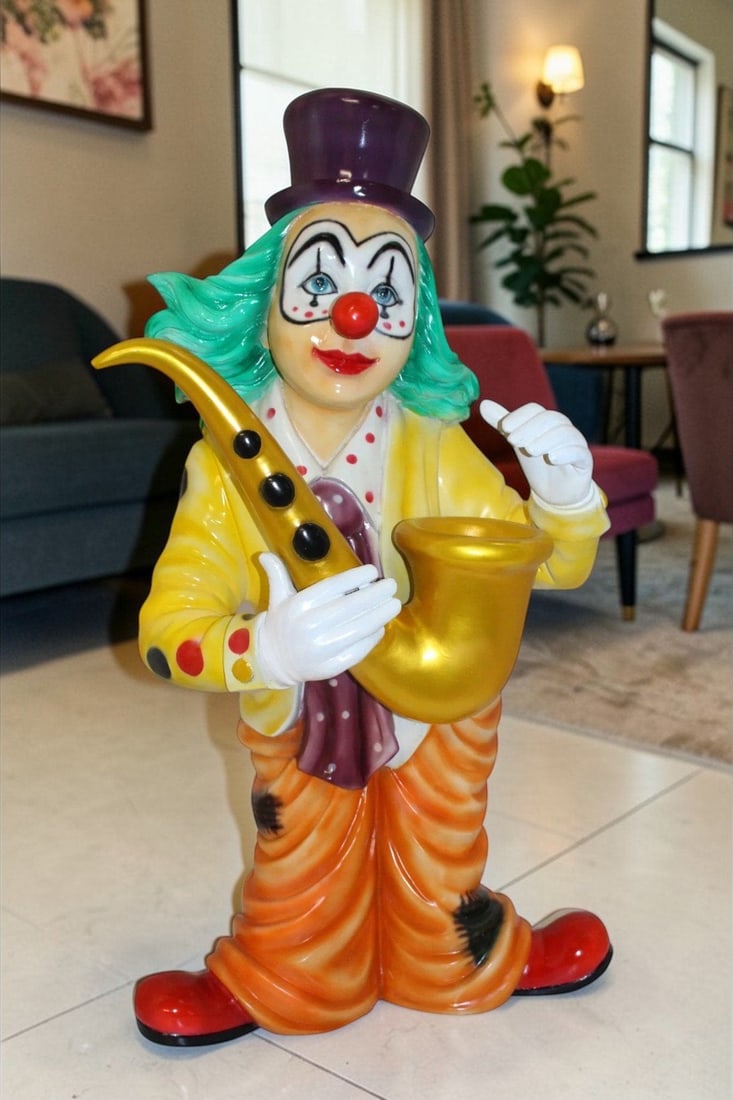 Clown Standing with Saxophone Bronze Statue - Size: 20"L x 15"W x 36"H. - 2