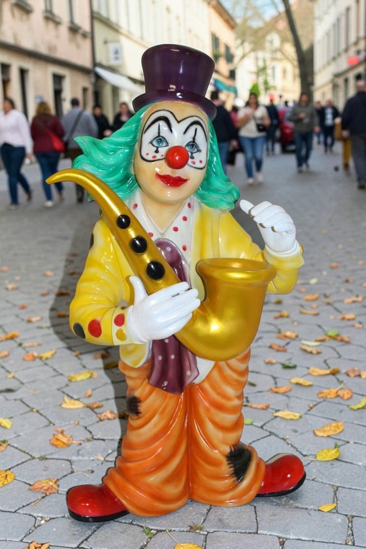 Clown Standing with Saxophone Bronze Statue - Size: 20"L x 15"W x 36"H. - 4