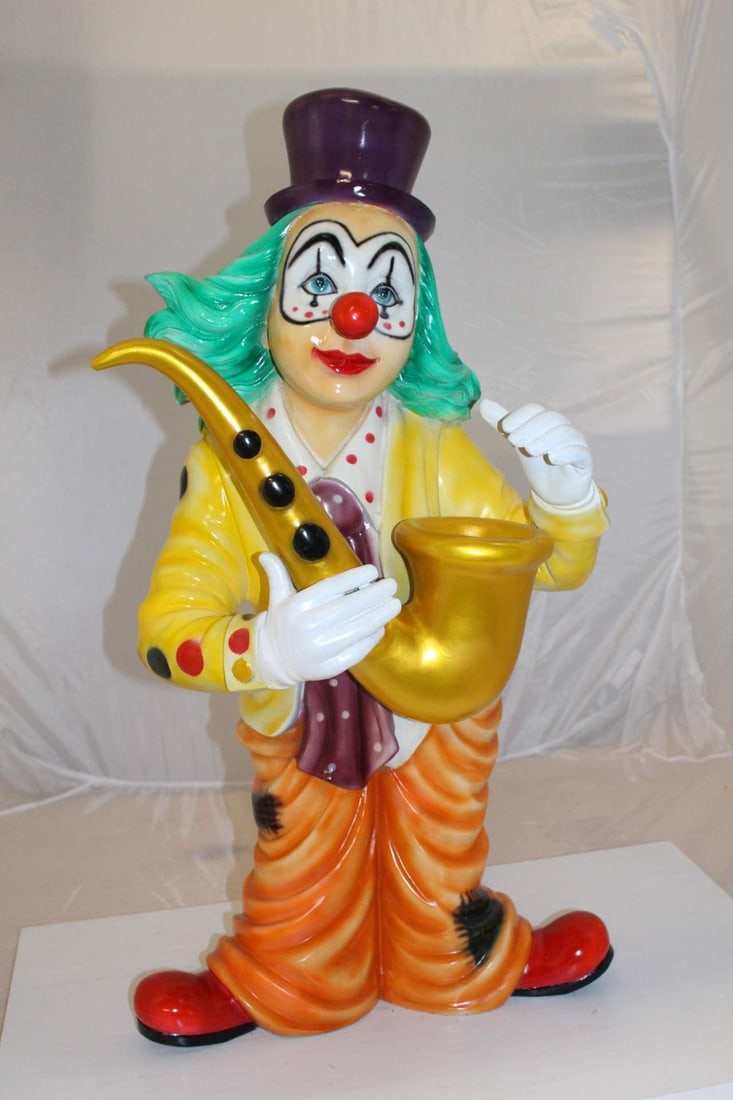 Clown Standing with Saxophone Bronze Statue - Size: 20"L x 15"W x 36"H. - 5