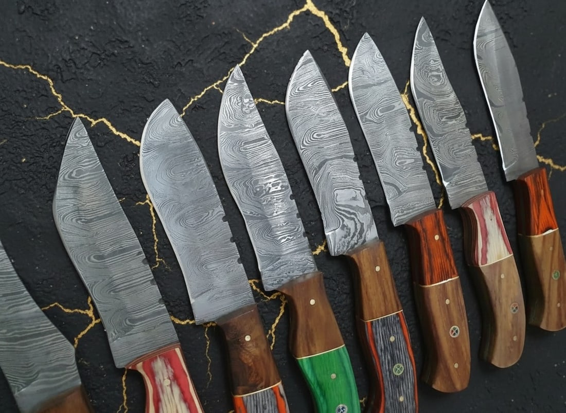 60pc Damascus Steel Utility Knife Set Full Tang Blades w/ Leather Sheaths - 11