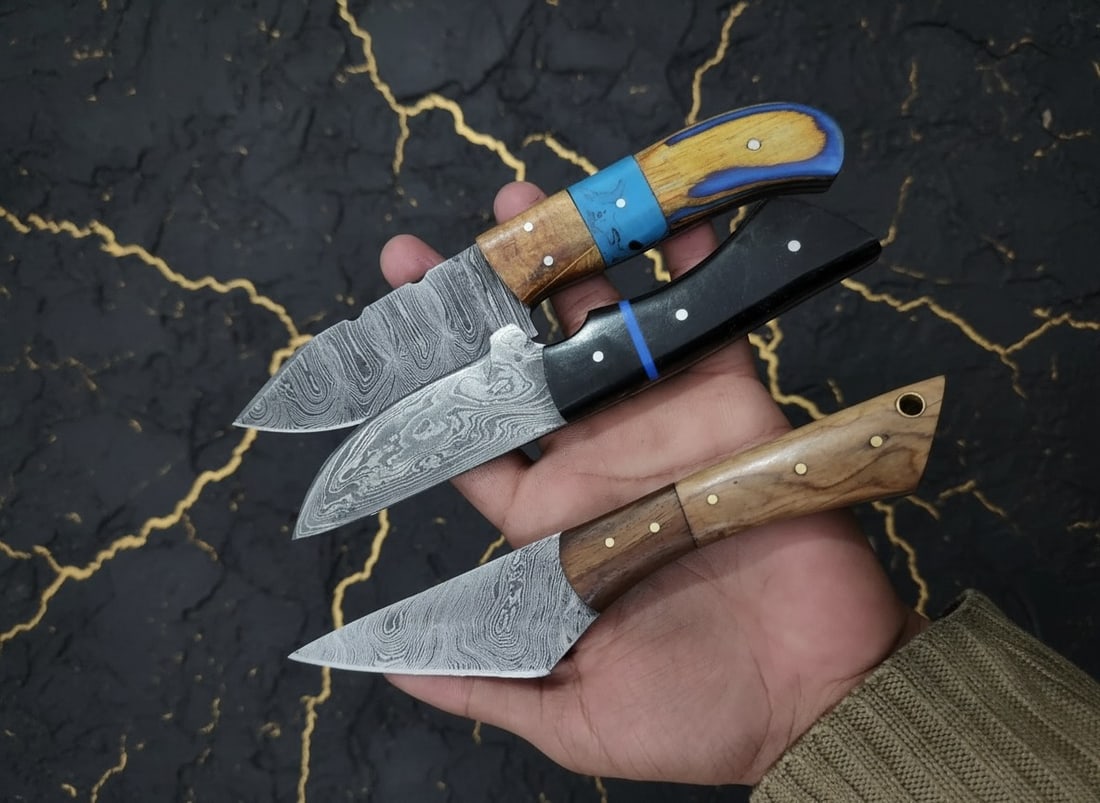 60pc Damascus Steel Utility Knife Set Full Tang Blades w/ Leather Sheaths - 16