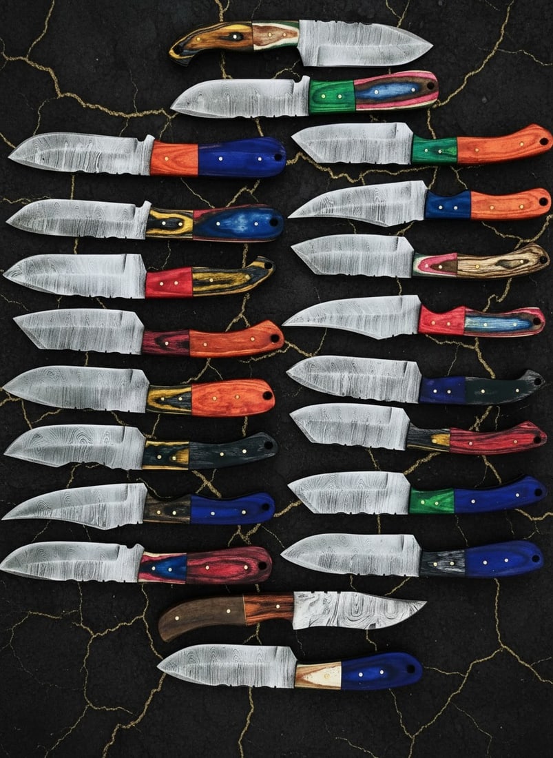 60pc Damascus Steel Utility Knife Set Full Tang Blades w/ Leather Sheaths - 2