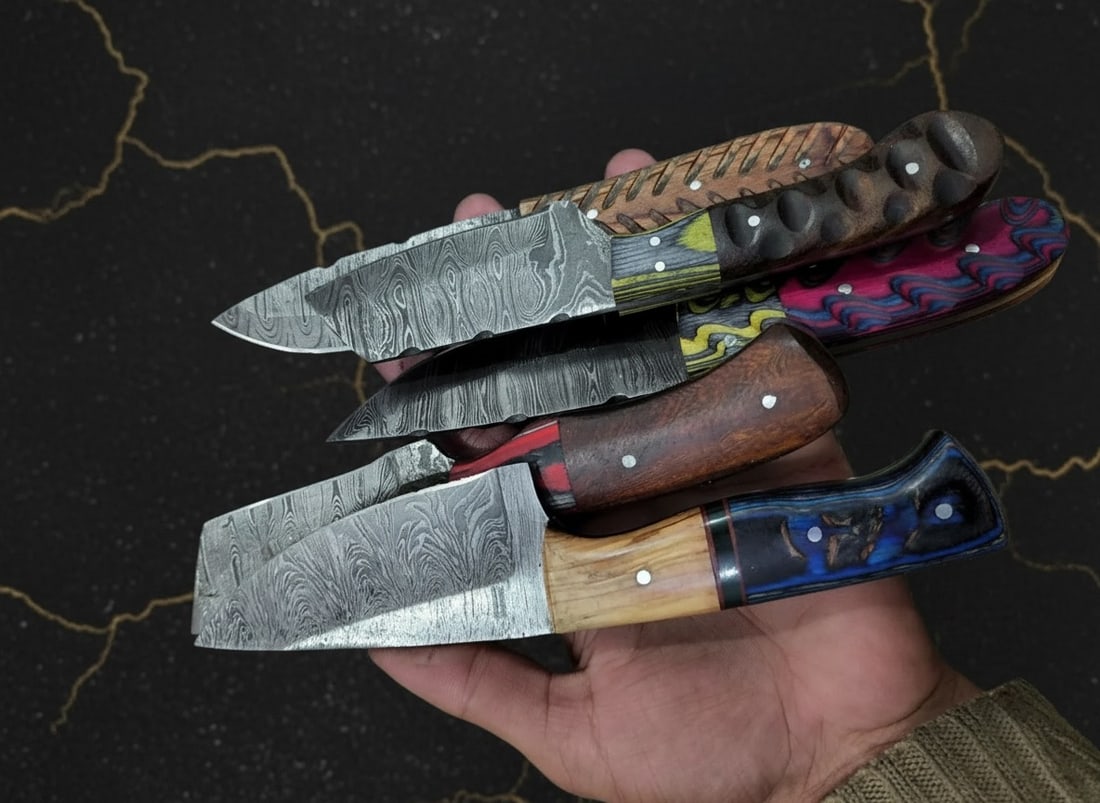 60pc Damascus Steel Utility Knife Set Full Tang Blades w/ Leather Sheaths - 3