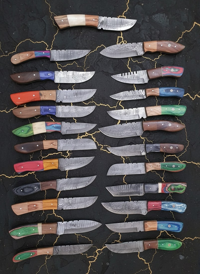 60pc Damascus Steel Utility Knife Set Full Tang Blades w/ Leather Sheaths - 5