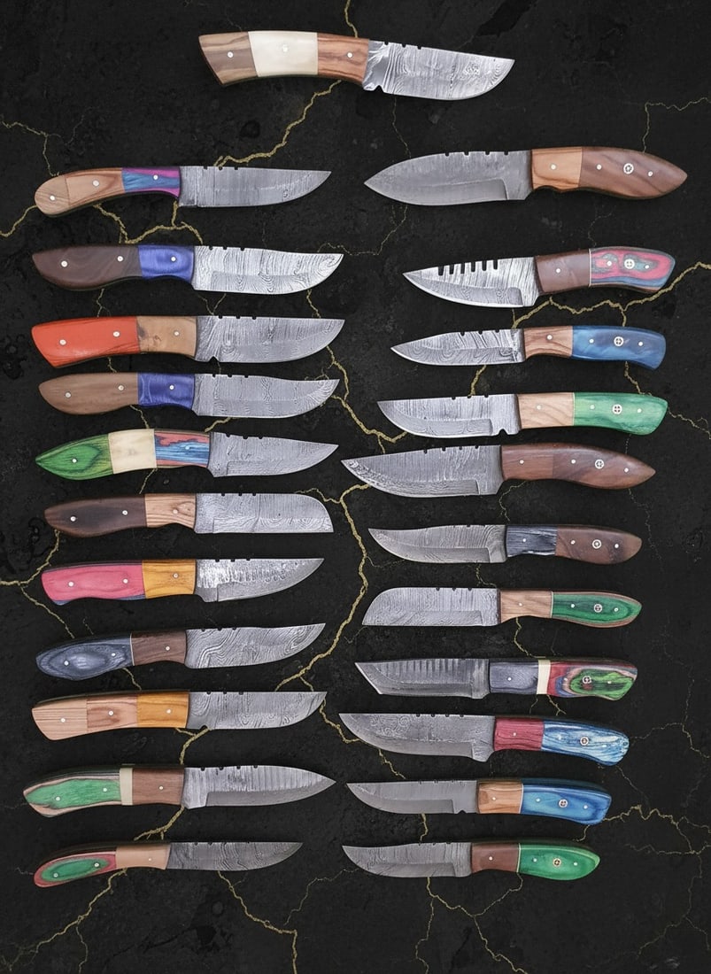 60pc Damascus Steel Utility Knife Set Full Tang Blades w/ Leather Sheaths - 7
