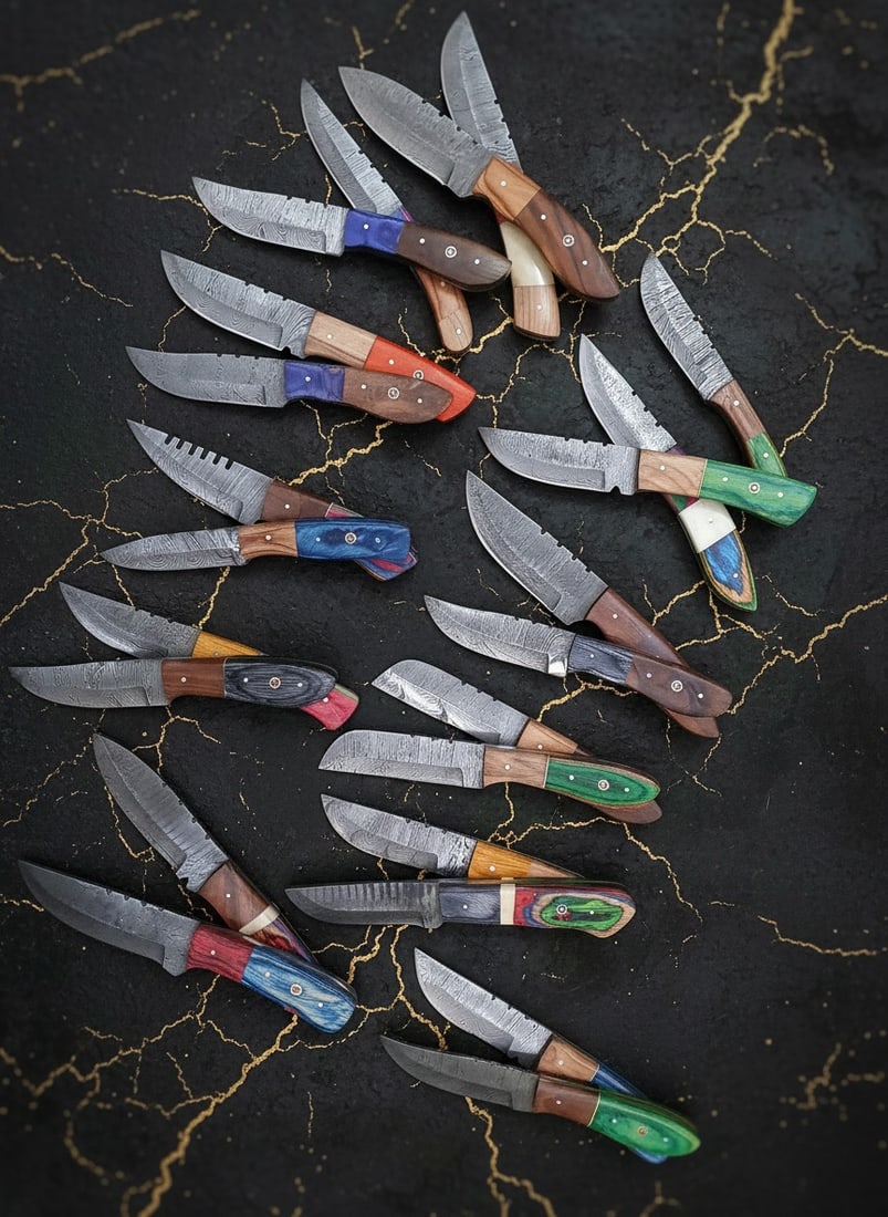 60pc Damascus Steel Utility Knife Set Full Tang Blades w/ Leather Sheaths - 8