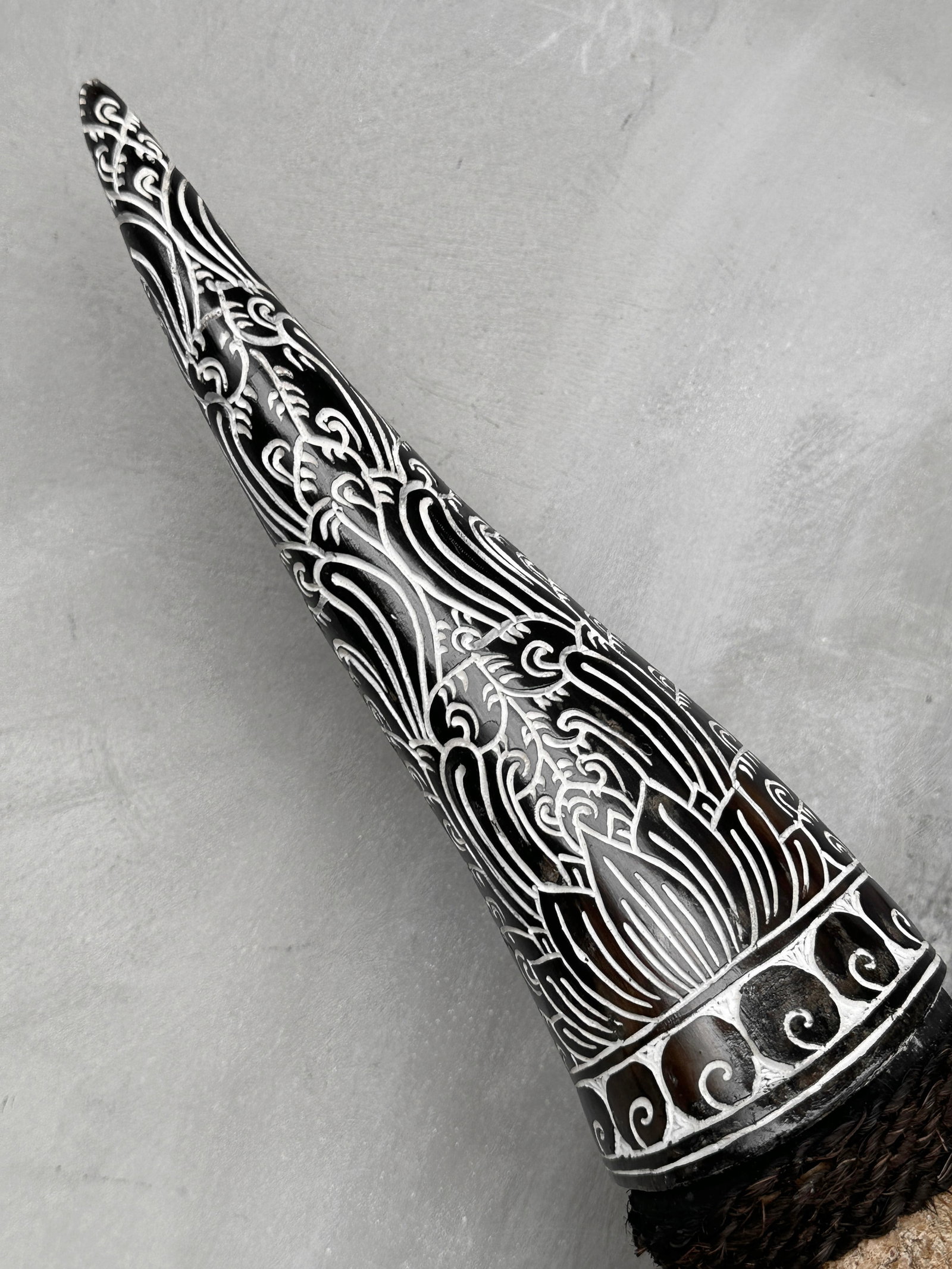 Brown cow skull with bohemian carved horns - Badong motif - 9