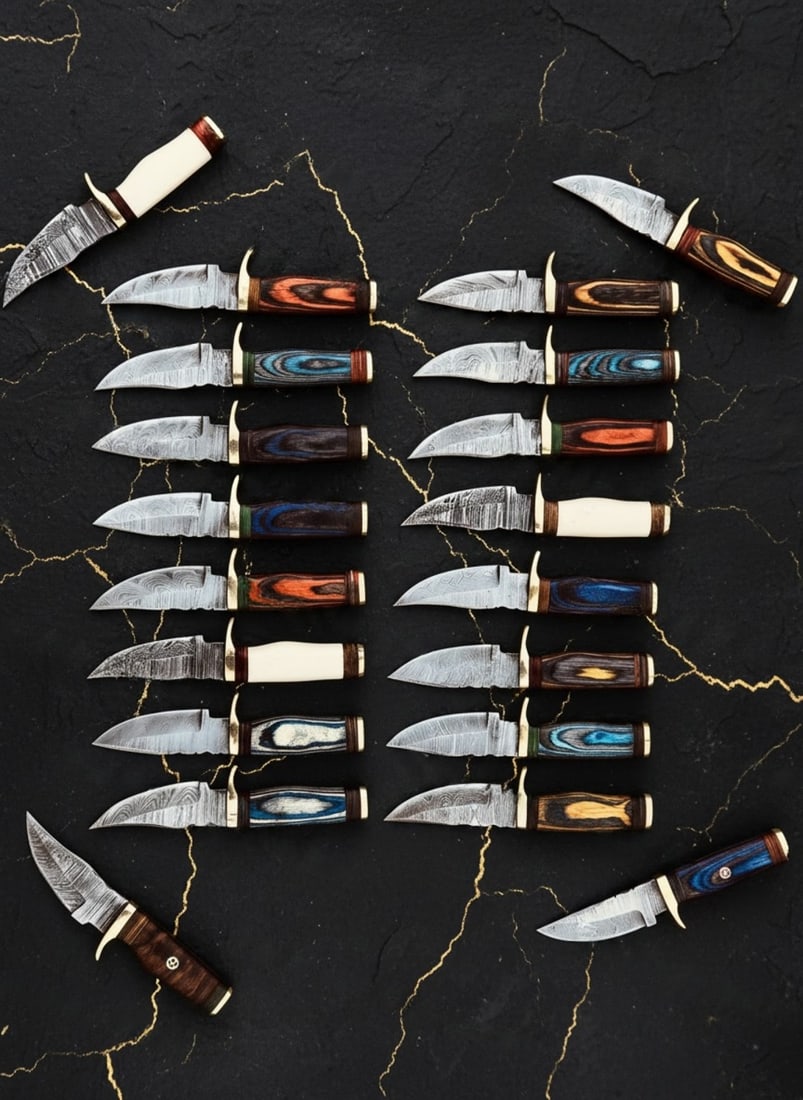 20pc Custom Handmade Damascus Steel 8" Hunting and Camping Knife Set USA Made - 2