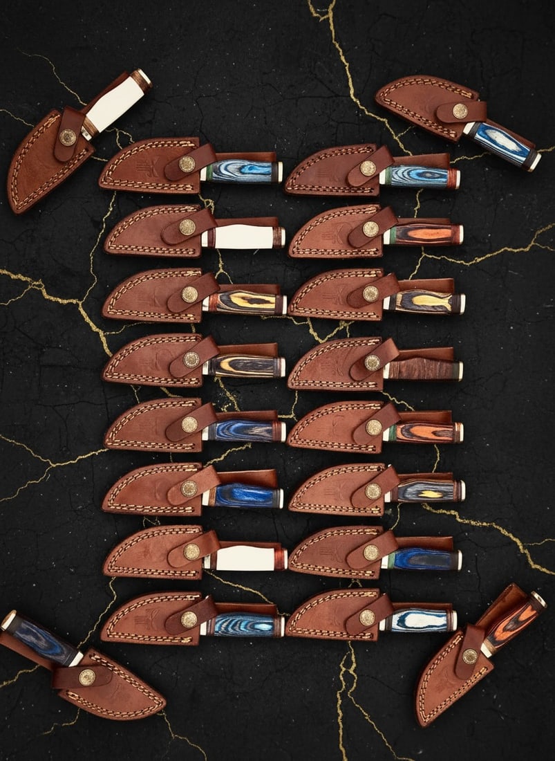 20pc Custom Handmade Damascus Steel 8" Hunting and Camping Knife Set USA Made - 8