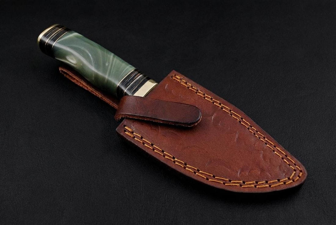 Handmade Damascus Steel Hunting Knife 8" | Fixed Blade Skinner with Brass Guard and Sheath - 5