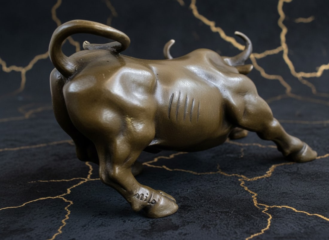 Solid Bronze Wall Street Bull Statue Financial District Decor Figurine - 4