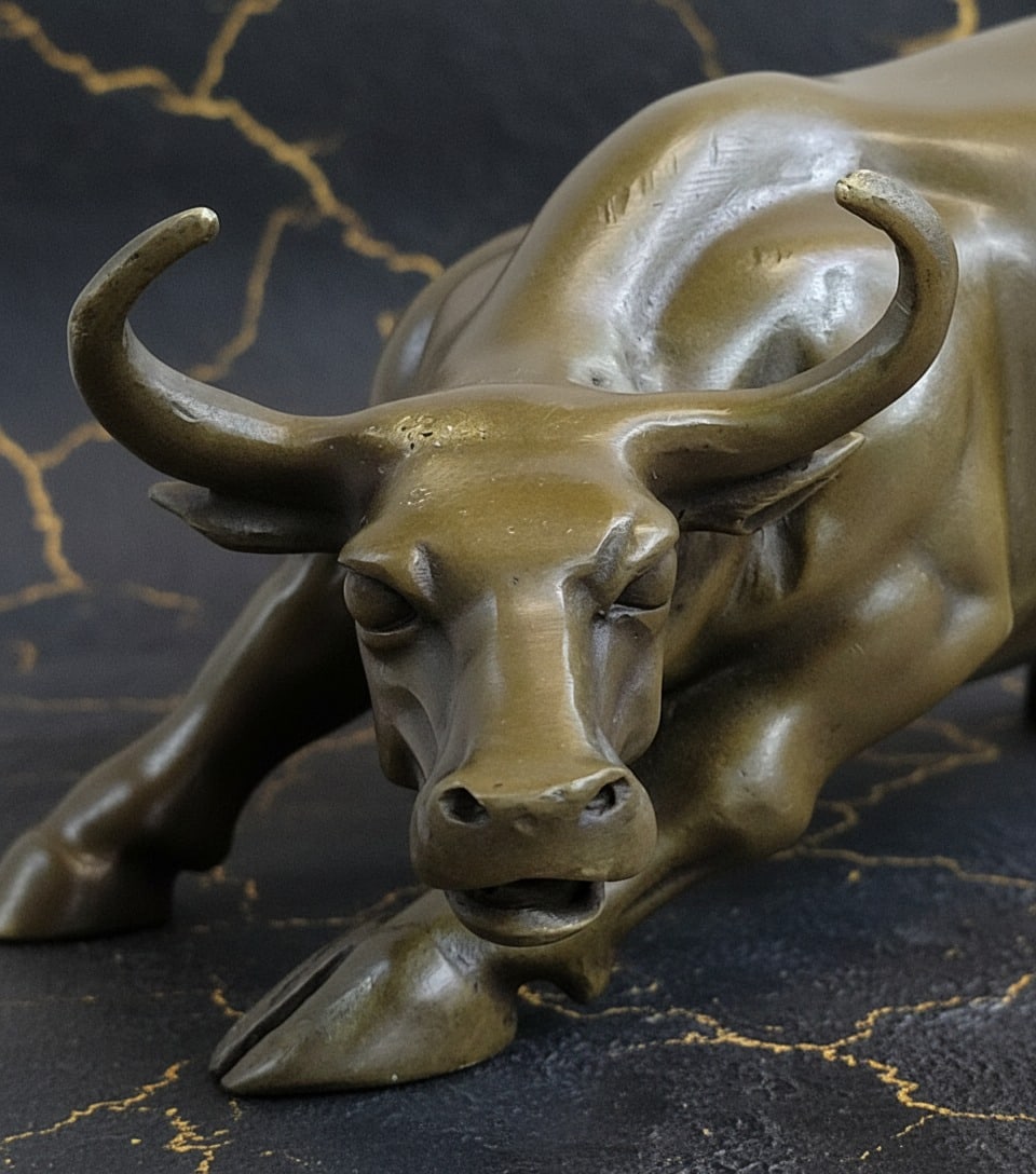 Solid Bronze Wall Street Bull Statue Financial District Decor Figurine - 6