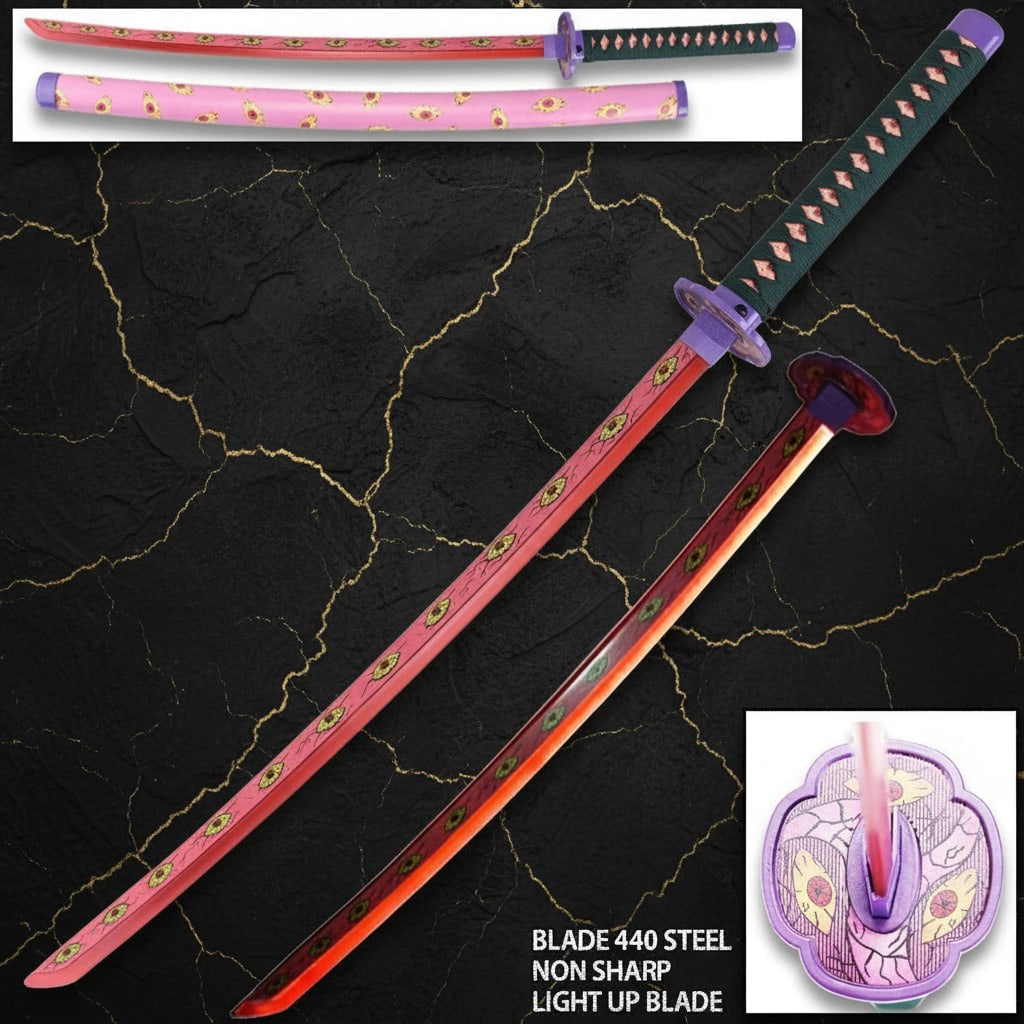 Glowing Pink Anime Katana Metal Prop LED Demon Slayer Weapon Replica (1 of 3)