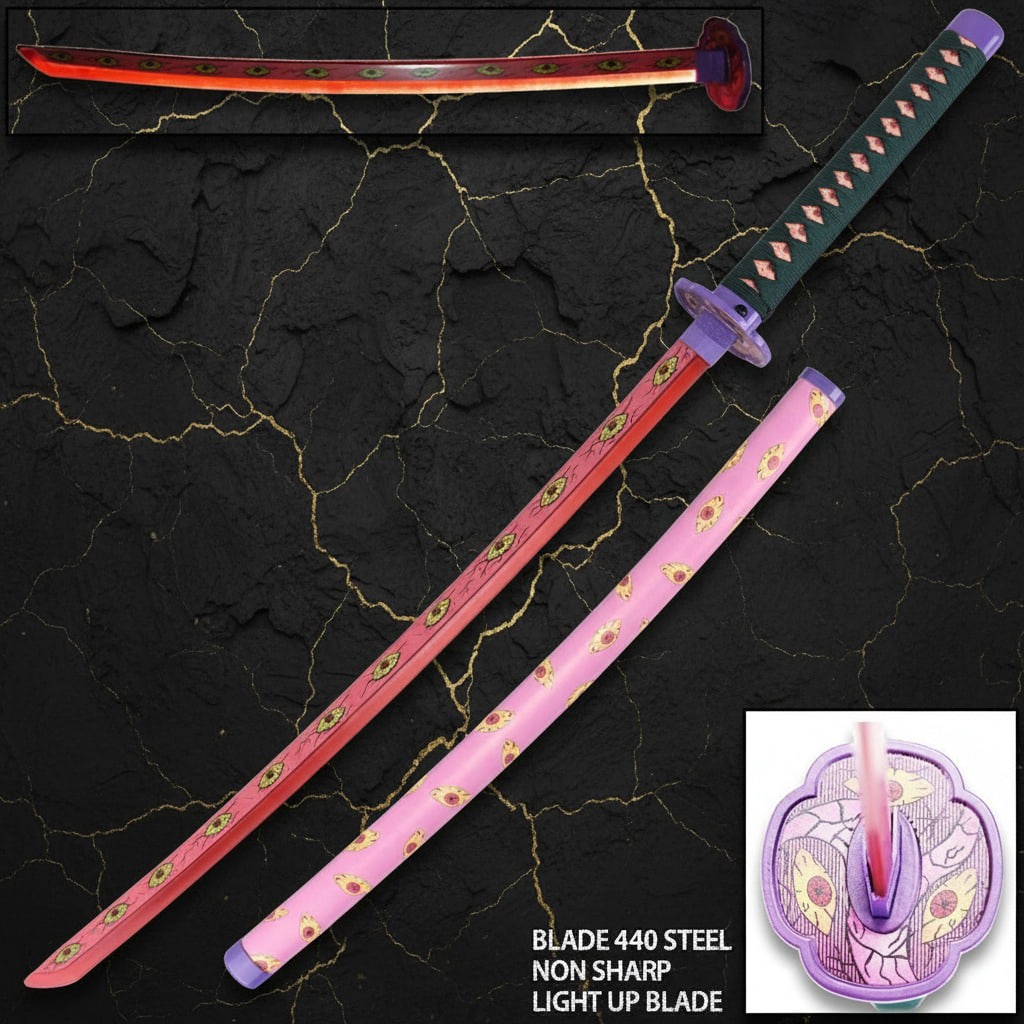 Glowing Pink Anime Katana Metal Prop LED Demon Slayer Weapon Replica - 2