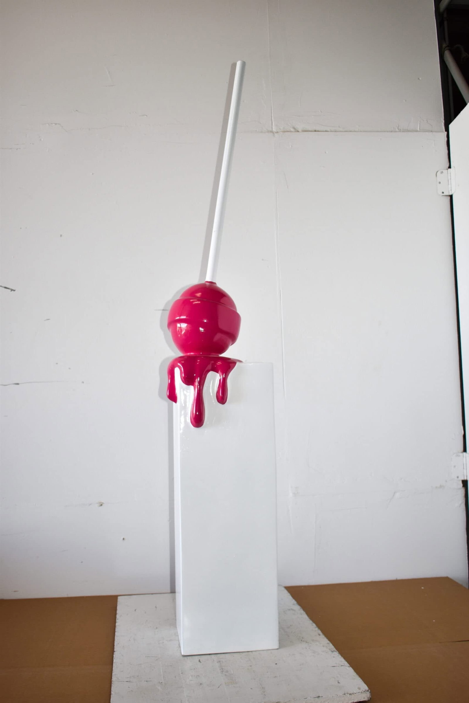 Red Lollipop Mounted on A White Pedestal Resin Statue Size: 10" x 10" x 59"H - 4