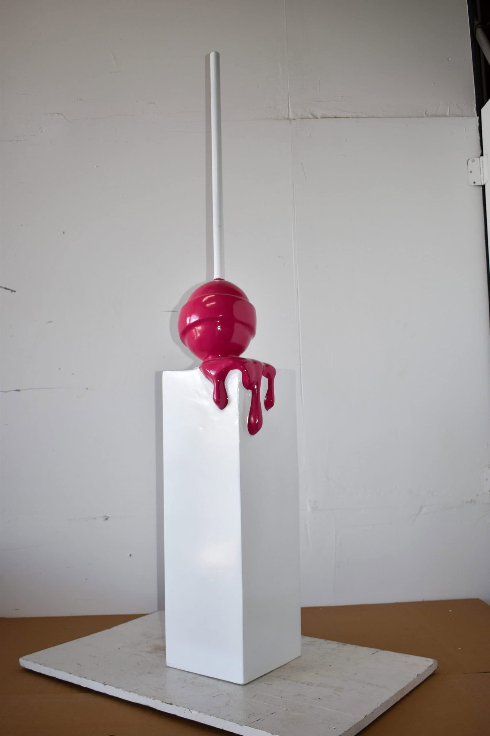 Red Lollipop Mounted on A White Pedestal Resin Statue Size: 10" x 10" x 59"H - 5
