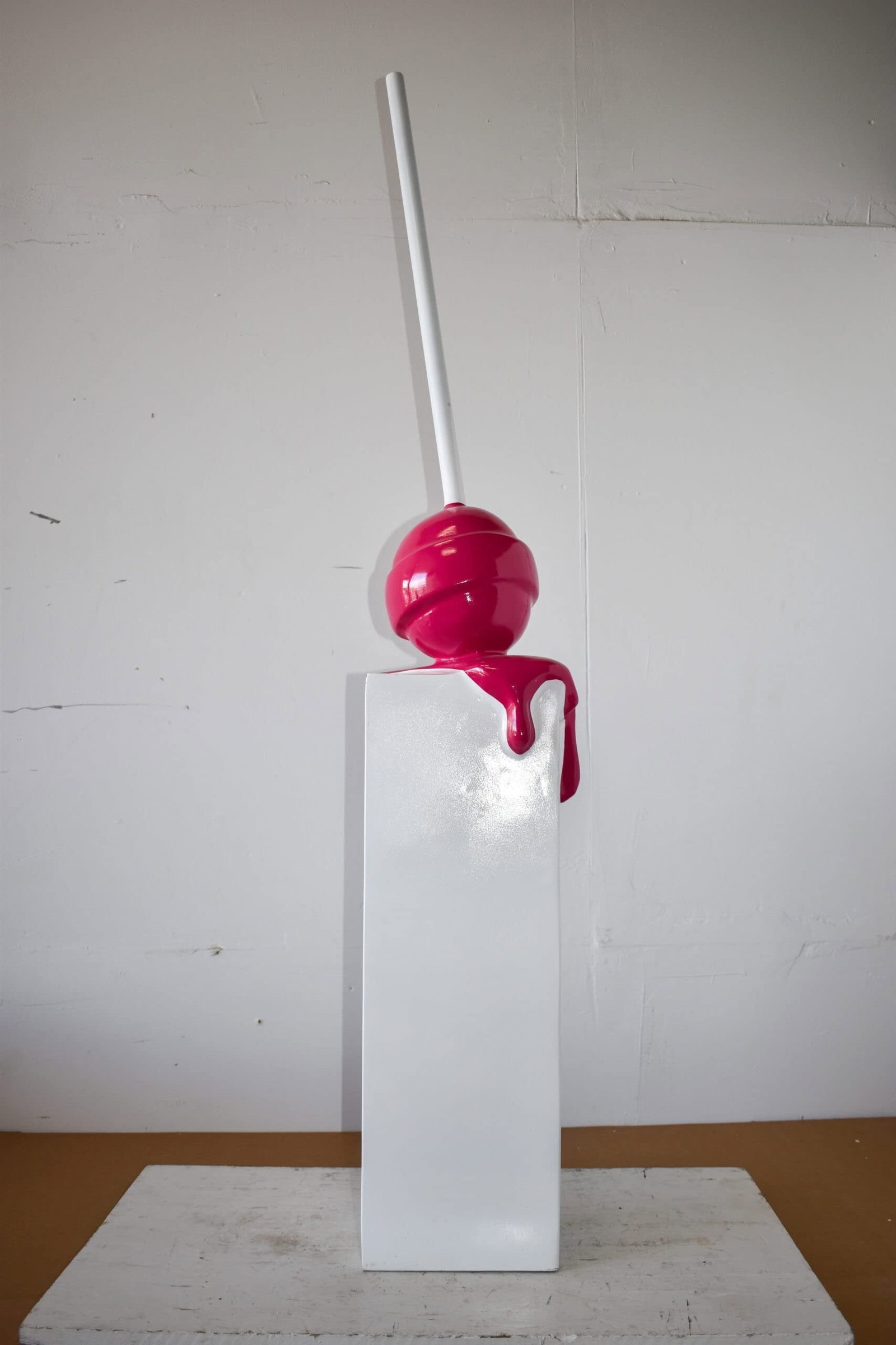 Red Lollipop Mounted on A White Pedestal Resin Statue Size: 10" x 10" x 59"H - 6