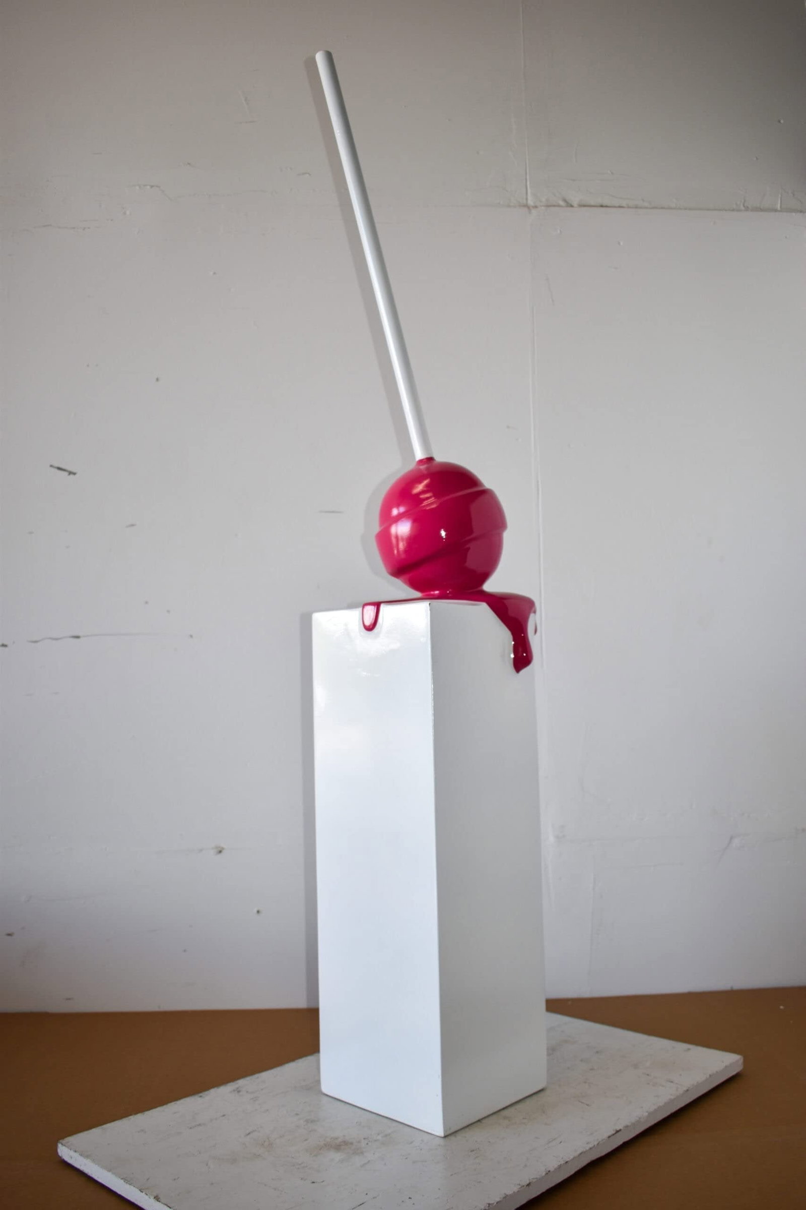 Red Lollipop Mounted on A White Pedestal Resin Statue Size: 10" x 10" x 59"H - 7