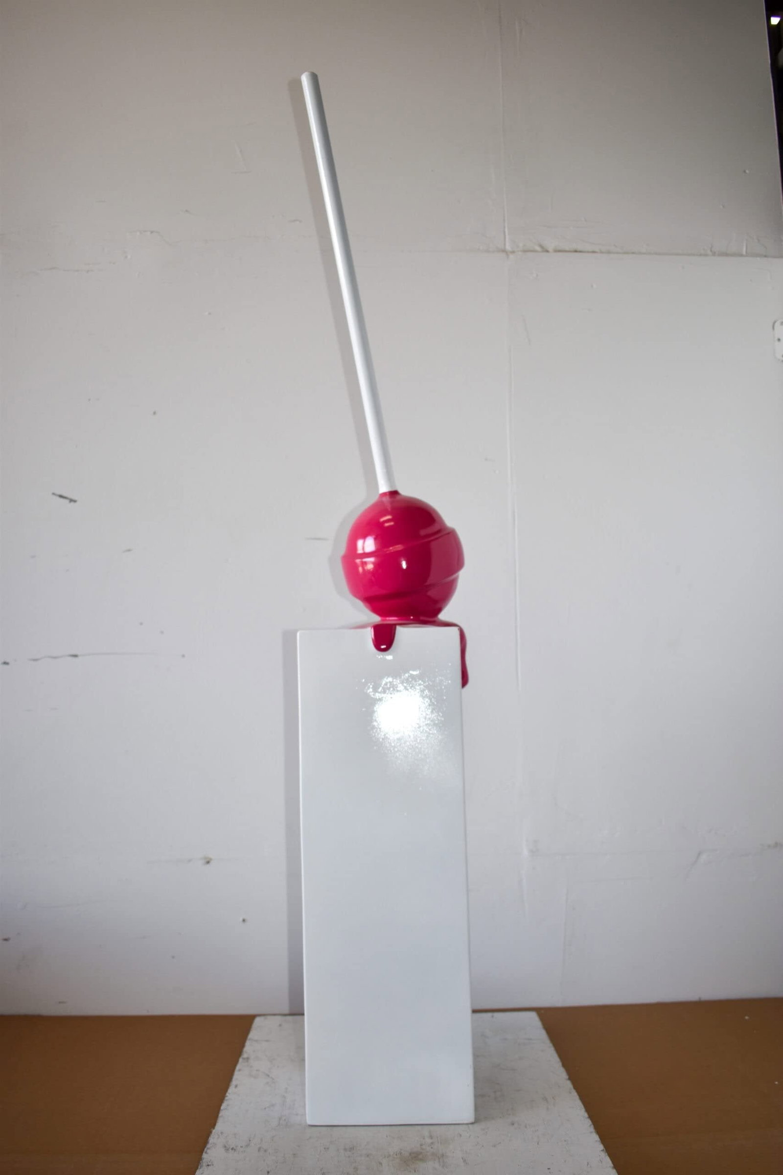 Red Lollipop Mounted on A White Pedestal Resin Statue Size: 10" x 10" x 59"H - 8