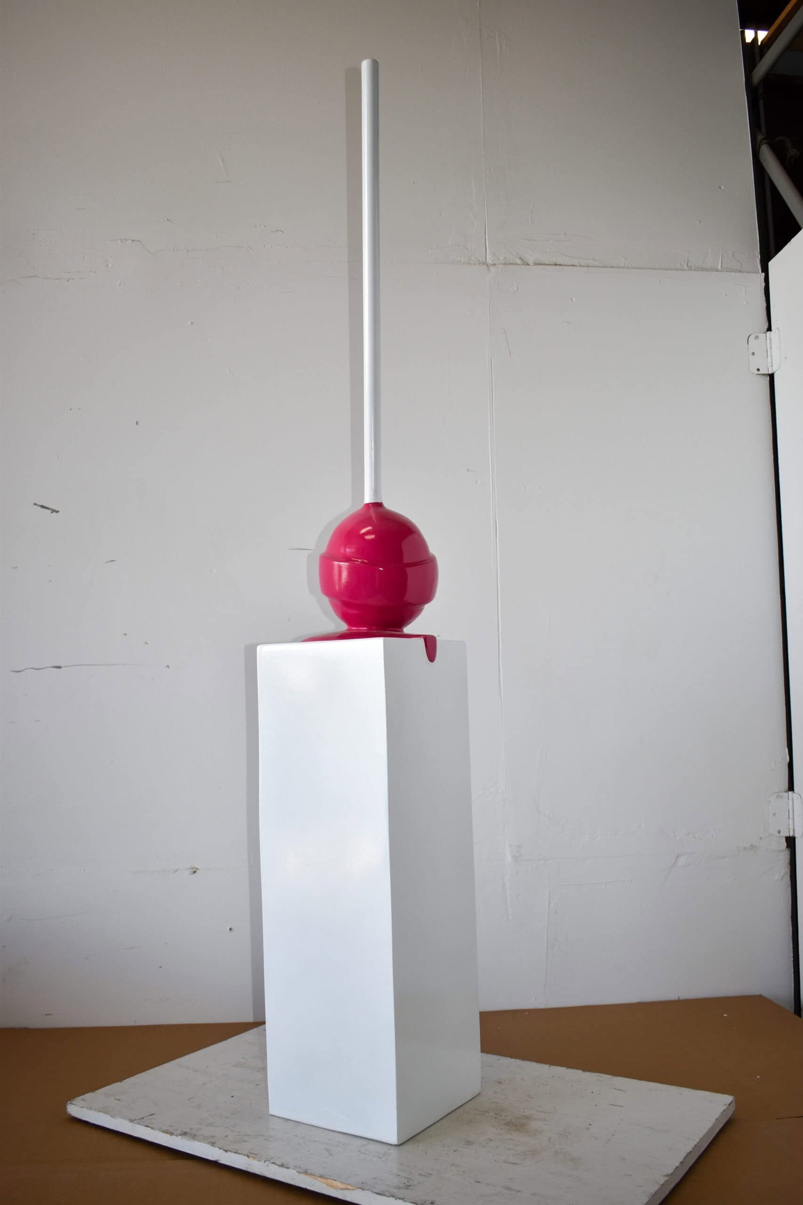 Red Lollipop Mounted on A White Pedestal Resin Statue Size: 10" x 10" x 59"H - 9