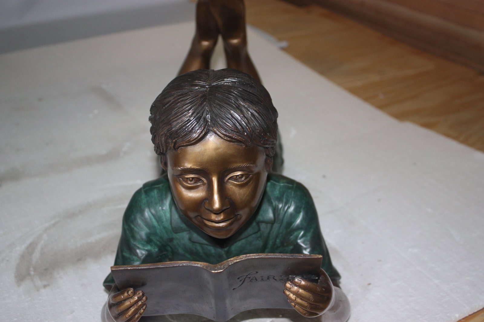 Boy Laying Reading Book Bronze Statue - 11"H. - 3