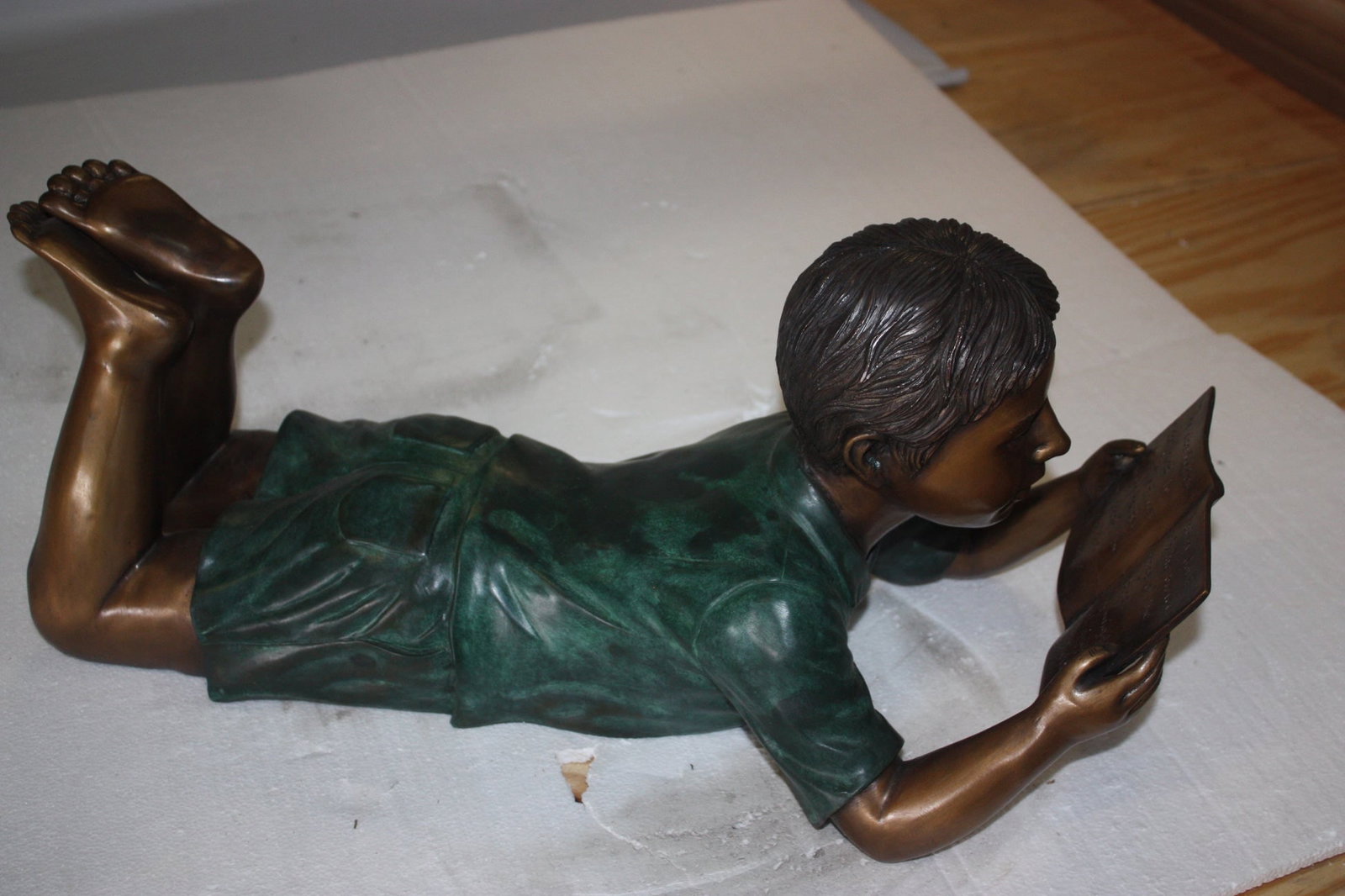 Boy Laying Reading Book Bronze Statue - 11"H. - 4